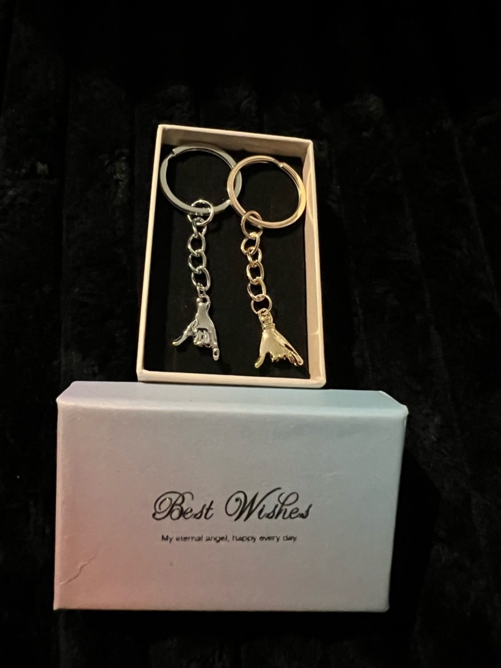 Couple Keychain Set Matching Hands Keychains “Best Wishes” Gift Set His & Hers